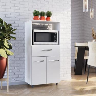 Imagem de Armário Balcão Multiuso para Cozinha Micro-ondas e Forno Luna 02 Portas 01 Gaveta Branco Moblis