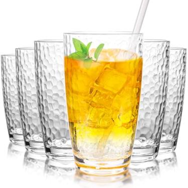 Imagem de Zioffiel Conjunto de 6 copos de plástico de 510 g, copos de acrílico com canudo e pincel PP, livre de BPA, copos de água empilháveis, copos transparentes para suco, vinho (510 g-6 peças)