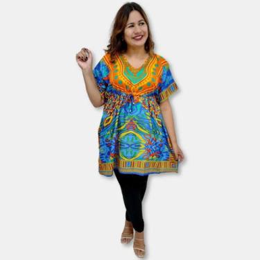 Imagem de Bata Kaftan Indiana Saída de Praia Estampa Étnica Geométrica - Sarat M