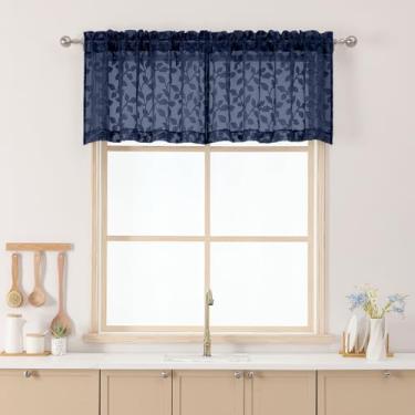 Imagem de Chyhomenyc Cortinas curtas de cozinha azul marinho transparente para janelas de 45,7 cm de comprimento, 2 peças, cortinas curtas de cozinha com filtro de luz, cortina pequena superior para sala de