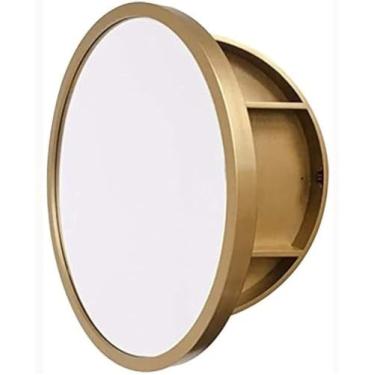 Imagem de Armários De Espelho Espelho De Parede Do Banheiro Com Armário De Armazenamento Espelho Redondo Espelho De Vaidade Do Banheiro Armários De Móveis De Espelho De Armazenamento, Brass Gold, 60cm