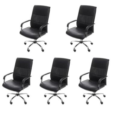 Imagem de Kit 5 Cadeiras para Escritório Diretor Estofada em Corino Estocolmo 3323 Preto