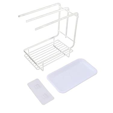 Imagem de Suporte de esponja com panela de drenagem secagem rápida fundo oco à prova de ferrugem Rack de pano de prato para o banheiro da cozinha Pia de ferro Material de ferro durável (Branco)