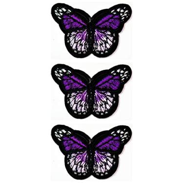 Imagem de Conjunto de 3 peças mini pequena borboleta roxa desenho animado criança ferro costurar em patch adesivos para chapéu boné polo mochila roupas jaqueta camiseta bordado ferro em costurar no patch (30)