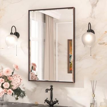 Imagem de TETOTE Espelho de banheiro de bronze polido a óleo 61 x 91 cm, espelho chanfrado, vidro temperado, à prova de estilhaçamento, para quarto moderno, entrada, sala de estar