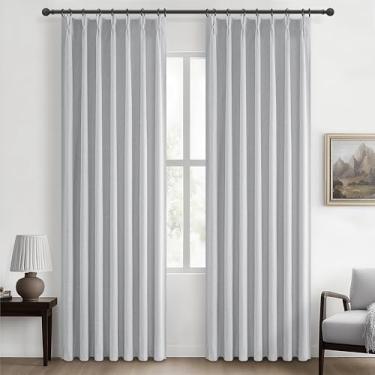 Imagem de Cortinas pretas cinza claro 227 cm de comprimento para sala de estar, cortinas modernas com isolamento de linho de linho plissadas com ganchos, conjunto de 2 painéis, janelas de privacidade à prova de