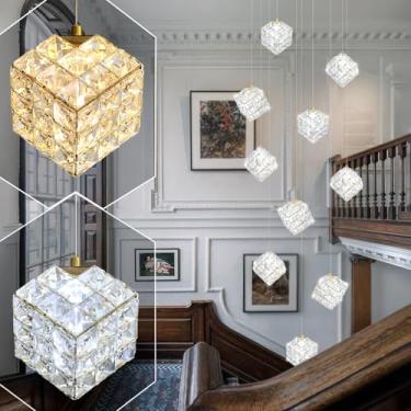 Imagem de Lustre de escada de LED de 10 luzes lustres de cristal modernos para tetos altos, pingente de cristal para sala de estar, escadas, sala de jantar, entrada