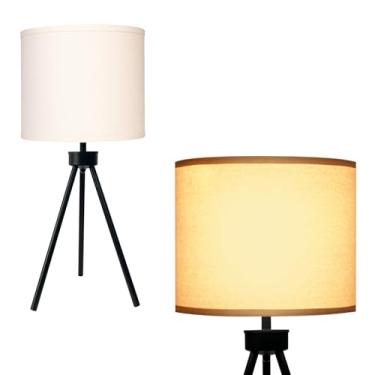 Imagem de HonoDing Candeeiro de mesa de tripé preto, luminária de cabeceira pequena e fofa, design simples com sombra bege, lâmpadas de mesa para sala de estar, quarto, escritório, lâmpada de leitura com