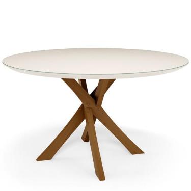 Imagem de Mesa De Jantar 4 Lugares Tampo de Vidro Redonda Cora 120 cm M04 Off Wh