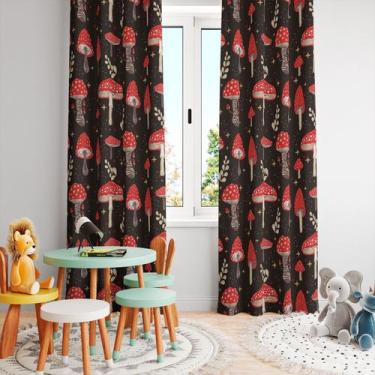 Imagem de Cortina Tecido Oxford Quarto Infantil Cogumelos Estampados Poá - 280x2