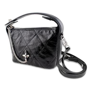 Imagem de Bolsas femininas de couro genuíno premium, bolsa tiracolo de designer, bolsas transversais pretas versáteis e modernas, Preto, Clássico