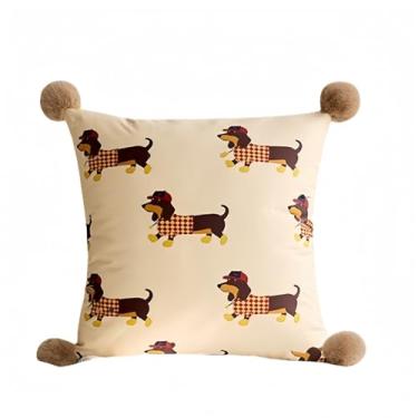 Imagem de lomysoali Capa de almofada divertida e fofa com design de desenho animado de dachshund, fronha decorativa de cachorro para quarto, sala de estar, carro, ao ar livre, sofá, 46 x 45 cm (impressão frente