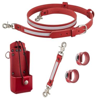 Imagem de Pacote Shield Wallets de bombeiro com alça de rádio universal e suporte para modelos como HT750/1250, alça anti-balanço, cinto de couro refletivo vermelho, 2 suportes de cabo, arnês de rádio de couro