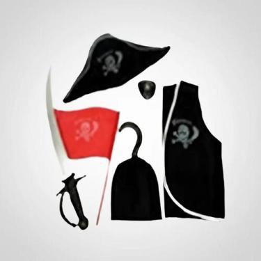 Imagem de Fantasia De Pirata Infantil C/ 6 Pçs - Chapéu Gancho Espada Bandeira T