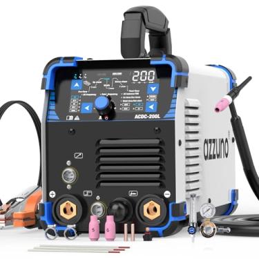 Imagem de AZZUNO Soldador Tig AC/DC de alumínio 200A com pulso frio, tela LED grande, 110/220V AC DC HF TIG/TIG PULSED TIG/Cold TIG/SPOT TIG/STICK, máquina de solda TIG de alumínio
