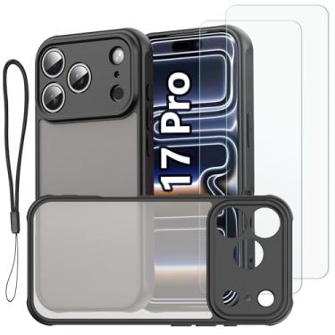 Imagem de USTIYA Kit Capa Película Protetora de Tela para iPhone 17 Pro 6,3 polegadas 2025 Case Acrílico + PET Rígido Capinha, Protetora de Câmera Cover Anti-Amarelo Traseira Vidro Temperado FGKM