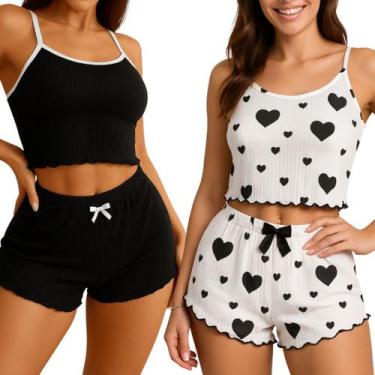 Imagem de Kit 2 Pijama Baby doll Adulto Feminino Blogueirinha Verão De Poliéster