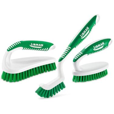 Imagem de Libman Kit de escova de esfregar – Três diferentes escovas duráveis para argamassa, azulejo, banheiro, cozinha. Fácil de manusear, fibras fortes para bagunças difíceis – Feito em família nos EUA, lote unissex 2406