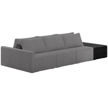 Imagem de Sofá Ilha Modular Para Sala 342cm com Puff Dublin K01 Bouclê Cinza e Sintético Preto - Lyam Decor
