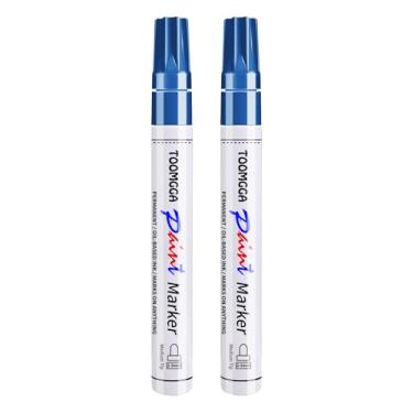 Imagem de Canetas de tinta permanentes, marcadores de tinta azul, pacote com 2 marcadores à base de óleo, secagem rápida e à prova d'água, pneu de carro, metal, pintura rupestre, madeira, plástico, tela,