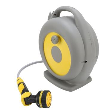 Imagem de Asixxsix Enrolador de mangueira retrátil para jardim, Enrolador de mangueira portátil retrátil para enrolar a sem esforço. Enroladores automáticos para rega de jardim.