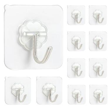 Imagem de KIT 10 Gancho Adesivo Parede Multifuncional Transparente Banheiro Cozinha Autocolante