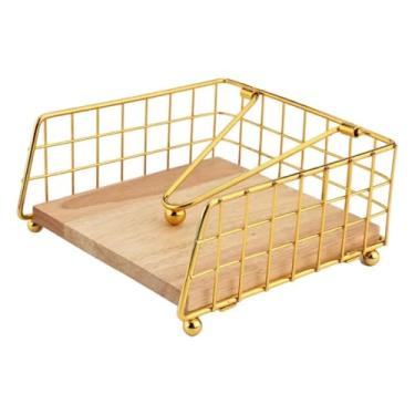 Imagem de Bothyi Porta-guardanapos plano, decoração de ferro, porta-papel estiloso, base de madeira para hotel, café, bar, cozinha, casamento, área externa, Ouro