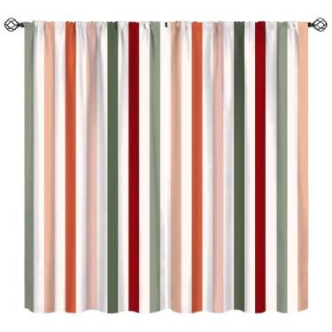 Imagem de Cortinas listradas vintage, cortina clássica de listras verticais vermelhas e verdes, abstrata, geométrico, boêmio, linhas paralelas, cortinas de tratamento de janela para casa de fazenda, quarto