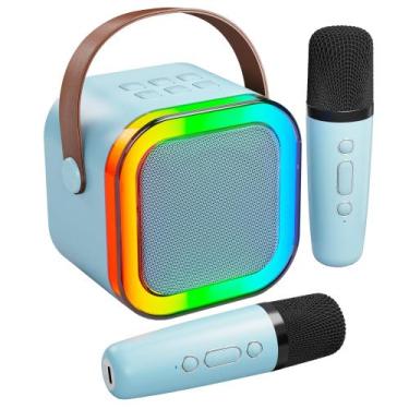 Imagem de Máquina de karaokê Bluetooth portátil Peski com 2 microfones azul