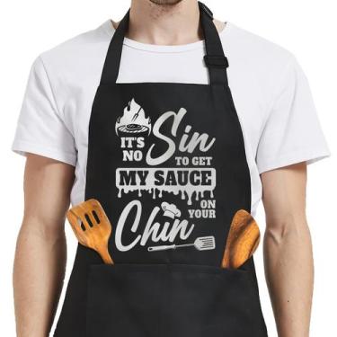 Imagem de Avental SANDJEST engraçado com bolsos para homens que cozinham churras