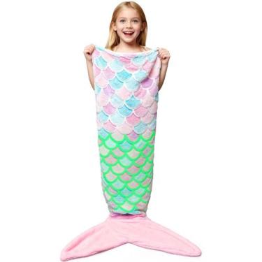 Imagem de Cobertor de cauda de sereia WERNNSAI Glow in Dark 140x61 cm