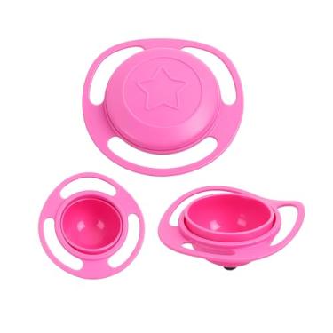 Imagem de Tigela Giratória p/Bebê. Potinho Plástico p/Crianças, não Derruba o Alimento. Pote/Prato Infantil (Rosa)