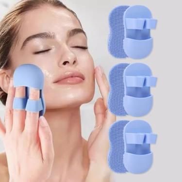 Imagem de 3 peças de escova de limpeza profunda feminina de silicone macio para remoção de acne e cravos faciais, 8,5 x 5 x 2,5 cm, azul