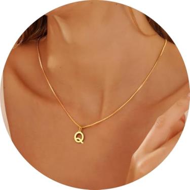 Imagem de Colar com inicial para mulheres, pingente de letra de aço inoxidável banhado a ouro 18K, bloco de A a Z, joia personalizada do alfabeto, 18+2in, Aço inoxidável, Sem Pedra Preciosa