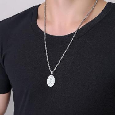 Imagem de Colar para homens e mulheres, pingente de fé de aço inoxidável, Sebastian, machados, cruz, árvore da vida, pingente religioso, minúsculo, colar com pingente de fé, One Size, Aço inoxidável, Sem Pedra