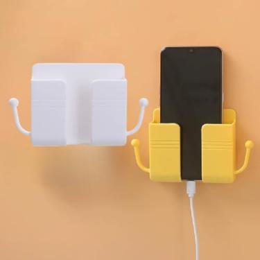 Imagem de Suporte de telefone adesivo para parede, suporte de carregamento e controle remoto, bolso de soquete multiuso (branco)