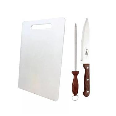 Imagem de Kit churrasco (2 pçs em inox + tábua - Clink