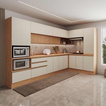 Imagem de Cozinha Modulada 10 Peças Com Armários, Balcões, Torre Quente E Paneleiro Aroeira Cabecasa Madeirama Cinza Sereno