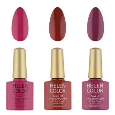 Imagem de HELEN COLOR Kit 3 Esmaltes em Gel UV/LED 10ml Cada Frasco Secagem Rápida Alta Durabilidade Acabamento Brilhante (Tons de Poder)