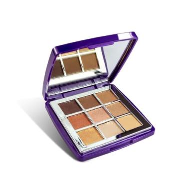 Imagem de KV MAKEUP Paleta de Sombras Essencial, 9 Cores Neutras em Tons Marrom e Dourado, Estojo Compacto Roxo com Espelho