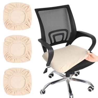 Imagem de 4 peças de capa de assento elástica para cadeira de computador, removível, lavável na máquina, para mesa de escritório, cozinha, sala de jantar, bar (4, bege)