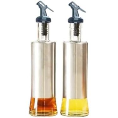 Imagem de Galheteiro Porta Azeite e Vinagre 300ml em Vidro com Tampa Inox – Dosador Antivazamento, Fácil Abertura – Kit 2 Unidades