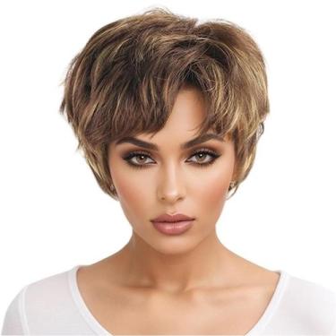 Imagem de Peruca curta Bob de 25 cm com franja em cabelo sintético rosa pastel -