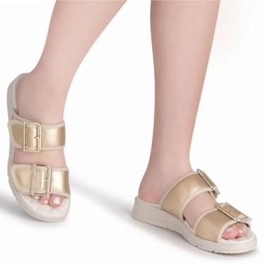 Imagem de Tamanco Anabela Fivela Cor:Dourado;Tamanho:34