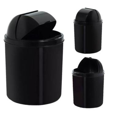 Imagem de Lixeira Polipropileno P/ Banheiro e Cozinha C/ Tampa Retratil Preta 3L