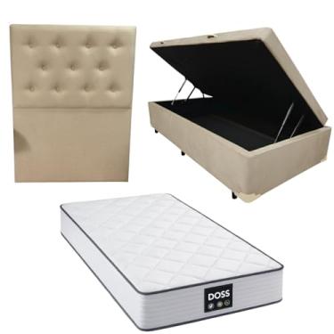 Imagem de Cama Box Baú Blindada com Colchão Doss Molas Ensacadas 30cm + Cabeceira Botonê (SUEDE BEGE, Solteiro)