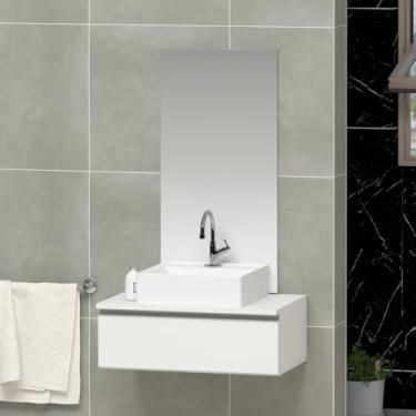 Imagem de Conjunto Gabinete Banheiro JOY 45cm (gabinete + cuba + espelho) (Branco Inteiro)