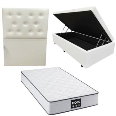 Imagem de Cama Box Baú Blindada com Colchão Doss Molas Ensacadas 30cm + Cabeceira Botonê (CORINO BRANCO, Solteiro)