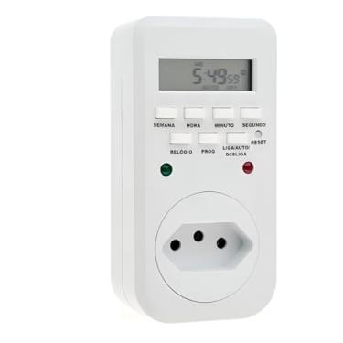 Imagem de Timer Digital Programável, Temporizador Semanal Bivolt com Tomada, LCD, 20 Programas, 1500W, Branco, 11,5x5,8cm