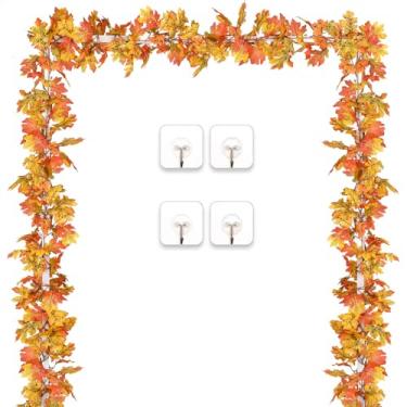 Imagem de DearHouse Pacote com 2 guirlandas artificiais de folha de bordo, 1,8 m/peça para pendurar no outono e deixar vinhas para ambientes internos e externos, casamentos, festas de Ação de Graças, lareira, decoração de Natal